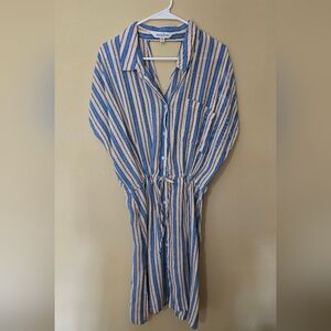Davi & Dani Short Sleeve Blue Striped Dress